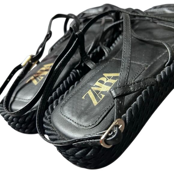 Zara black leather rope platform sandals Size 40 - Picture 8 of 13